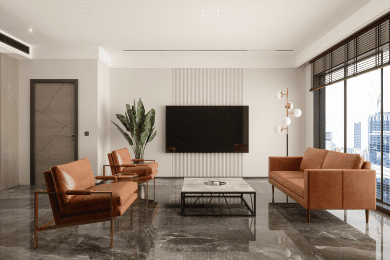 Flush mounted smart TV installation in modern living room with low-voltage hidden wiring