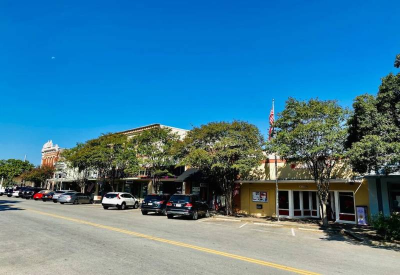 Downtown Georgetown Texas historic square street view in smart home automation service area
